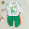 toddler baby boy dinosaur birthday outfit oversize crewneck sweatshirt pants set fast one tow 2nd birthday clothes 1-5Y