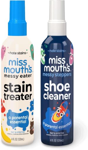 Miss Mouth's Messy Eater Stain Treater and Messy Steppers Shoe Cleaner Magic Duo - Stain Remover for Clothes, Carpet, Upholstery and Shoe Cleaner for Sneakers, Leather, Cloth, Mesh