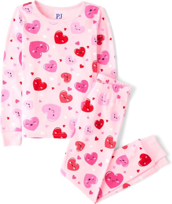 The Children's Place Girls' Single Long Sleeve Top and Pants Snug Fit 100% Cotton 2 Piece Pajama Sets