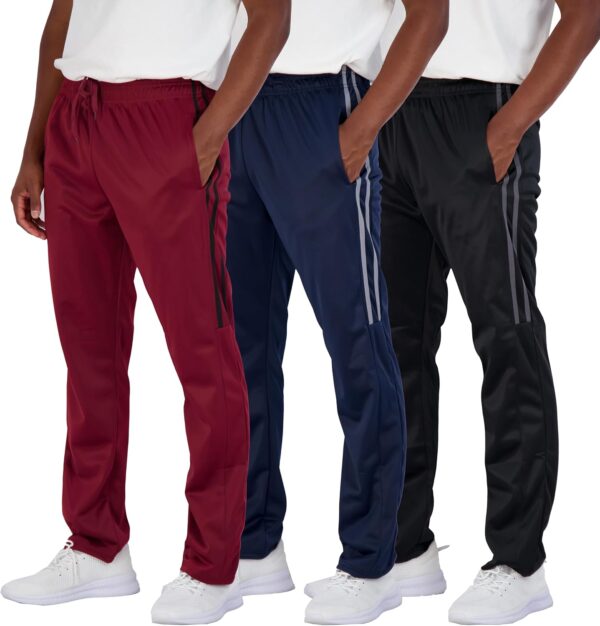 Real Essentials 3 Pack: Men's Active Athletic Casual Tricot Open Bottom Sweatpants with Pockets (Available in Big & Tall)