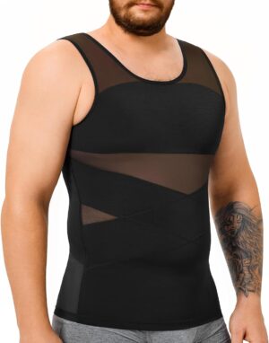 TAILONG Mens Compression Shirt Body Shaper Slimming Shirt Plus Size Gynecomastia Compression Tank Top