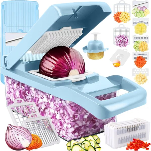 Pro-Series 16-in-1 Vegetable Chopper, Dewpeton Mandoline Slicer, Veggie Chopper, Food Chopper with Container, Vegetable Cutter Chopper & Spiralizer for Onion Salad (Home Essential Gadget & Kitchen)