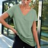 AUTOMET T Shirts Short Sleeve V Neck Tees Tops for Women Fashion Trendy Lightweight Soft Casual Summer Outfits Clothes 2025