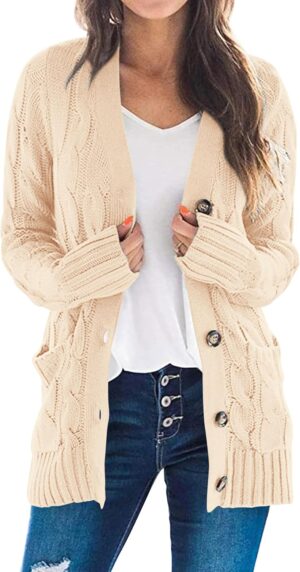 PRETTYGARDEN Women's Open Front Cardigan Sweaters Fall Fashion Button Down Cable Knit Chunky Winter Outerwear Coats