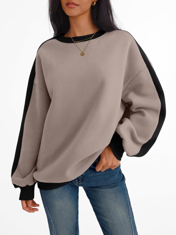 Trendy Queen Womens Oversized Sweatshirts Crewneck Hoodies Color Block Long Sleeve Pullover Fall Cute Top Fleece Clothes