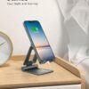 Nulaxy Dual Folding Cell Phone Stand, Fully Adjustable Foldable Desktop Phone Holder Cradle Dock Compatible with Phone 16 15 14 13 12 11 Pro Xs Xs Max Xr X 8, Nintendo Switch, All Phones - Gray