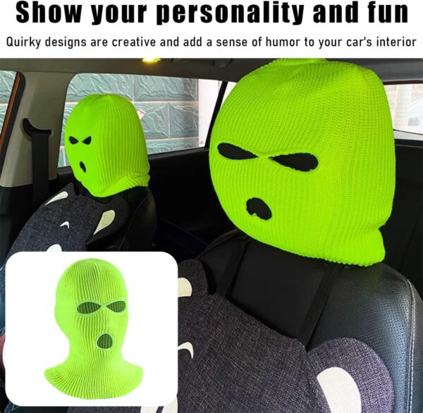 2 PCS Car Headrest Cover, Personalized Funny Car Seat Full Face Mask, Ski Mask Wrap Protection for Auto Front Seat Rest Decoration, Universal Interior Car Accessories (Fluorescent Yellow)