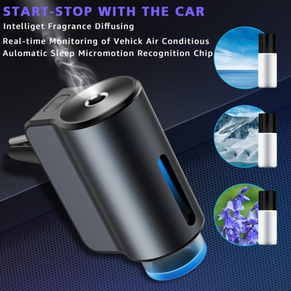 Smart Car Air Freshener, 3 Levels of Adjustable Intensity, Aroma Rechargeable Aroma Diffuser, Adjustable Aroma Diffuser, 220mAh Built-in， Fresh+Intense+Ocean Perfume