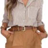 siliteelon Striped Button Down Shirts for Women Dress Shirts Long Sleeve Casual Collared Office Work Shirt with Pocket