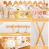 Kids Clothing Rack with 2 Hanging Rods and 4 Hooks, Kid Dress Up Holder with Bottom Storage Shelf, Child Garment Stand, Small and Foldable, Bamboo (Natural)