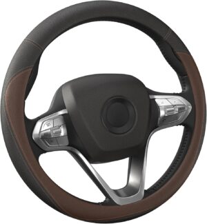 HOTOR Car Steering Wheel Cover - Universal Car Accessory for Diverse Cars, Durable Leather Cover with Anti-Slip Lining, for Steering Wheel with a Diameter of 14.5"-15", Brown