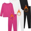 Resinta 3 Girls Thermal Underwear Set Soft Winter Thermal Top and Bottom with Fleece Lined Base Layer Long Johns for Kids