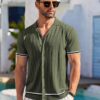 COOFANDY Men's Short Sleeve Knit Shirt Casual Button Down Shirt Vintage Striped Knitted Golf Beach Tops