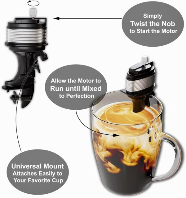 The Motor Mixer by HMC - Novelty Boat Motor Coffee Mixer Wind-Up Outboard Mini Boat Motor Stirrer Toy Beverage Works with Cups, Mugs, & Glasses - Unique Drink Mixing Gadget