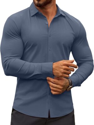 COOFANDY Men's Muscle Fit Dress Shirts Wrinkle-Free Long Sleeve Casual Button Down Shirts