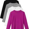 4 Pack Girls Long Sleeve Shirts Soft Cotton Long-Sleeve T-Shirts Tagless Basic Tees for Teen Girls Youth