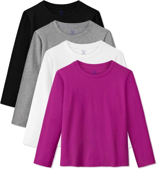 4 Pack Girls Long Sleeve Shirts Soft Cotton Long-Sleeve T-Shirts Tagless Basic Tees for Teen Girls Youth