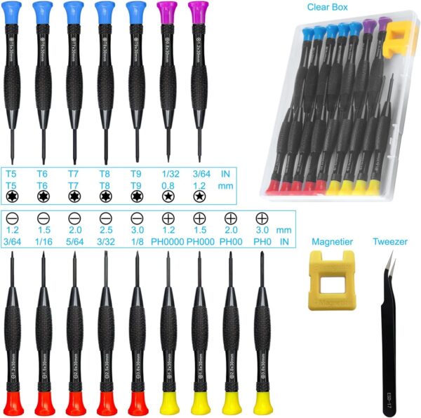 18PCS Mini Precision Screwdriver Set With Case, Lengnoyp Magnetic Small Flathead Phillips Pentalobe Torx Star Screwdriver Set Kit and Tweezers for Repairing Computer Eyeglass Phone Watch