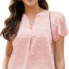 Womens Blouse V Neck Ruffle Short Sleeve Flowy Shirts Dressy Casual Cute Summer Tops Tunic Fashion Clothes