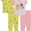 Bluey Girls' 4-Piece Snug-fit Cotton Pajama Set, Soft & Cute for Kids