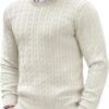 COOFANDY Men's Crewneck Knit Sweater Slim Fit Lightweight Casual Twist Patterned Cable Knitted Pullover