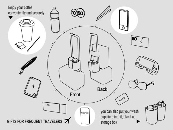 riemot Luggage Travel Cup Holder Free Hand Drink Carrier - Hold Two Coffee Mugs - Fits Roll on Suitcase Handles - Gifts for Flight Attendants Travelers Accessories Grey