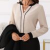 Fayenne Womens Tops Dressy Casual V Neck Color Block Business Casual Blouses Long Sleeve Work Shirts Fall Trendy Clothes