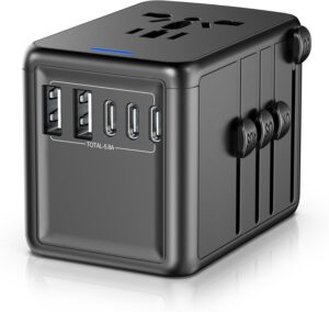 Universal Travel Adapter Offers 5.8A 3X 3.0A USB-C Ports, 2X 2.4A USB-A Ports and Multi AC Outlet, All-in-One International Power Plug Adaptor Worldwide Charger for EU US UK AU 200+ Countries