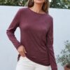 AUTOMET Womens Long Sleeve Round Neck Shirts Basic Tee Fall Tops Outfits Clothes 2025