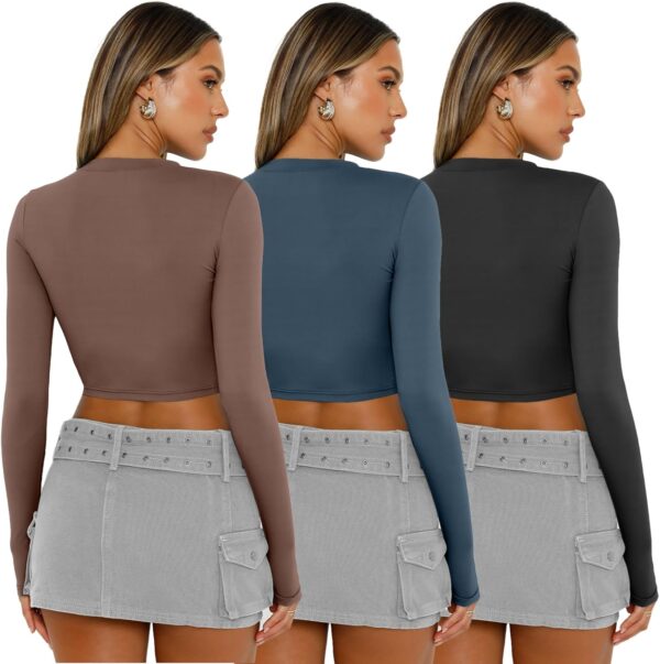 AUTOMET 3 Pack Womens Long Sleeve Shirts Y2K Going Out Crop Tops Cute Basic Slim Fitted Fall Fashion Outfits 2025 Clothes