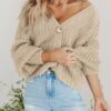 PRETTYGARDEN Women's Chunky Knit Open Front Sweater Long Sleeve Button Loose Short Cardigan Outerwear Coats