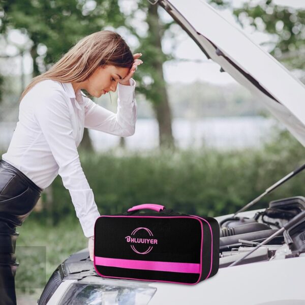 Car Emergency Kit, Pink Roadside Emergency Car Kit with Jumper Cables, Tow Rope, Safety Hammer, Pink Car Accessories for Women