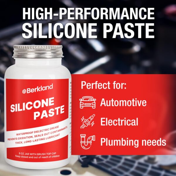 Silicone Paste Waterproof Dielectric Grease for Electrical Connectors, Spark Plugs, Automotive O-Ring Sealant, Brake Lube & Plumbers Silicone Grease with Lid Brush (8oz)