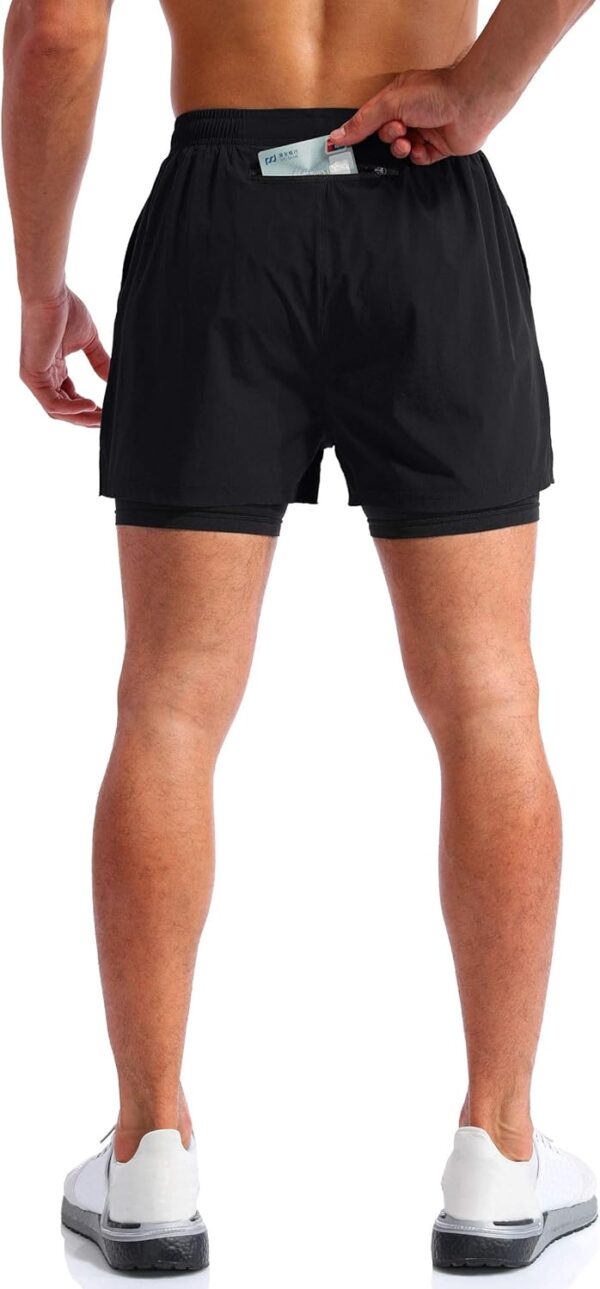 Pudolla Men’s 2 in 1 Running Shorts 5" Quick Dry Gym Athletic Workout Shorts for Men with Phone Pockets