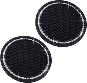 Car Cup Holder Coasters, Bling Cup Holder Insert Coaster Car Interior Accessories-2.75 inch Silicone Anti Slip Crystal Rhinestone Car Coaster-Universal (Pack of 2)