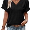 WIHOLL Womens Tops Short Sleeve Basic Summer V Neck T Shirts Dressy Casual Loose Fit Tees Cute Flowy Trendy Fashion Outfits