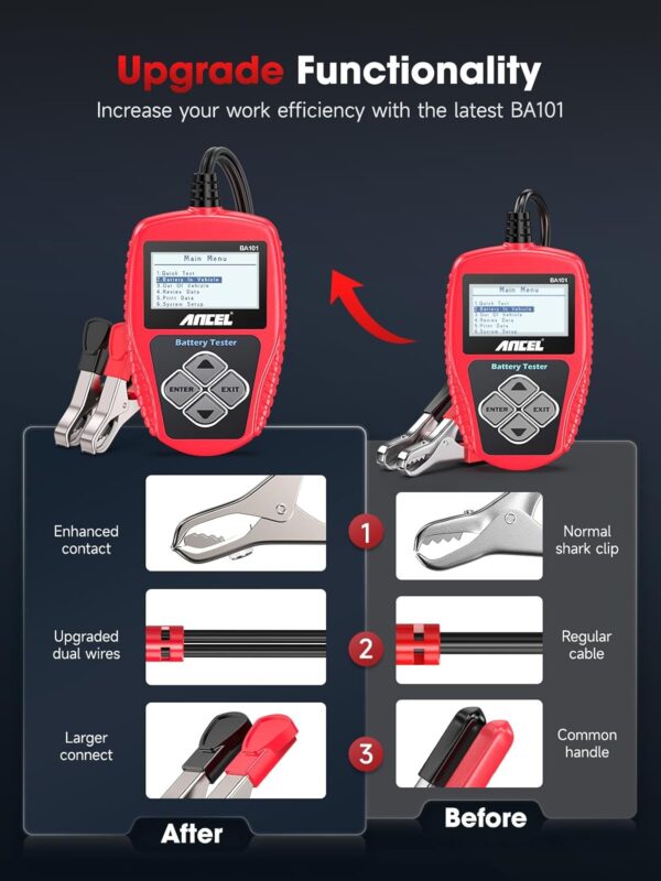 ANCEL BA101 Car Battery Tester 12V - Digital Automotive Batteries & Alternator Diagnostic Tool, 100-2000 CCA Load Capacity, Charging & Cranking Analysis for Motorcycle, Truck, Boat, RV, Marine & More