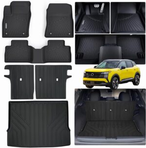 Floor Mats & Trunk Mat & Backrest Mat for 2025 Nissan Kicks,TPE All Weather Protection 2 Rows Car Floor Mats with Trunk Mat with Velcro Rear Seats Backrest