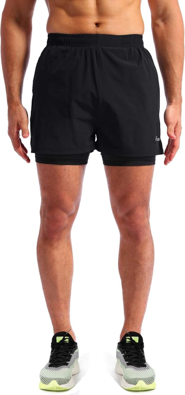 Pudolla Men’s 2 in 1 Running Shorts 5" Quick Dry Gym Athletic Workout Shorts for Men with Phone Pockets