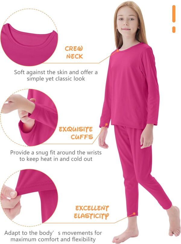 Resinta 3 Girls Thermal Underwear Set Soft Winter Thermal Top and Bottom with Fleece Lined Base Layer Long Johns for Kids