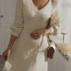 Dokotoo Work Dresses for Women 2024 Trendy Winter Dresses V Neck Knit A Line Long Sleeve Dress Sweater Dress