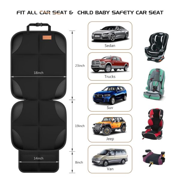 Car Seat Protector, 2Pack Seat Protector Protect Child Seats with Thickest Padding and Non-Slip Backing Mesh Pockets for Baby and Pet,Sedan SUV Truck (Black)