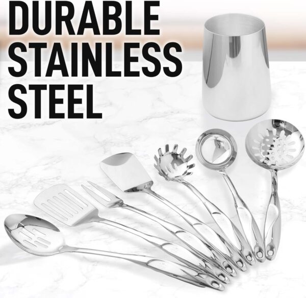 Zulay Kitchen Stainless Steel Cooking Utensil - Stainless Steel Kitchen Utensil - Durable Kitchen Gadgets - Metal Kitchen Accessories - Easy to Clean Kitchen Tools - 8 Piece Set