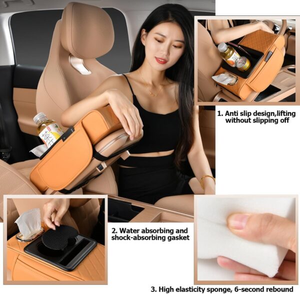 Car Armrest Cushion,5-in-1 Center Console Cover with 2 Storage Bags Cup Holder, Tissue Box Slot, Phone Slot for Car Sedans, Car Accessories Interior Organizers