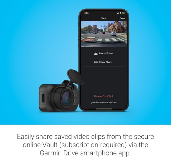 Garmin Dash Cam™ Mini 3, Ultracompact 1080p HD Dash Cam with a 140-degree Field of View, Built in Clarity™ Polarizer, Voice Controlled, Automatic Recording