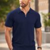 COOFANDY Men's Zipper Polo Shirts Short Sleeve Ribbed Knit Polo T Shirts Fashion Casual Golf Shirts