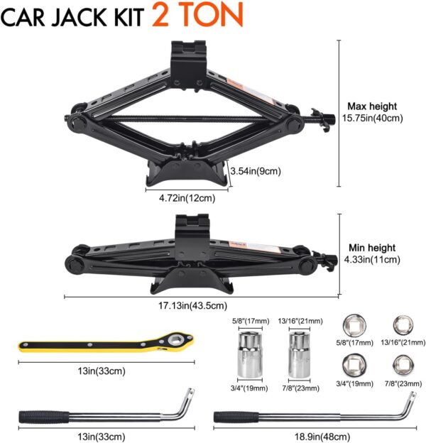 Car Jack Kit Scissor Jack for Car 2 Ton (4409 lbs) Tire Jack Tool Kit Universal Car Emergency Kit with Lug Wrench Tire Changing Kit for Car SUV