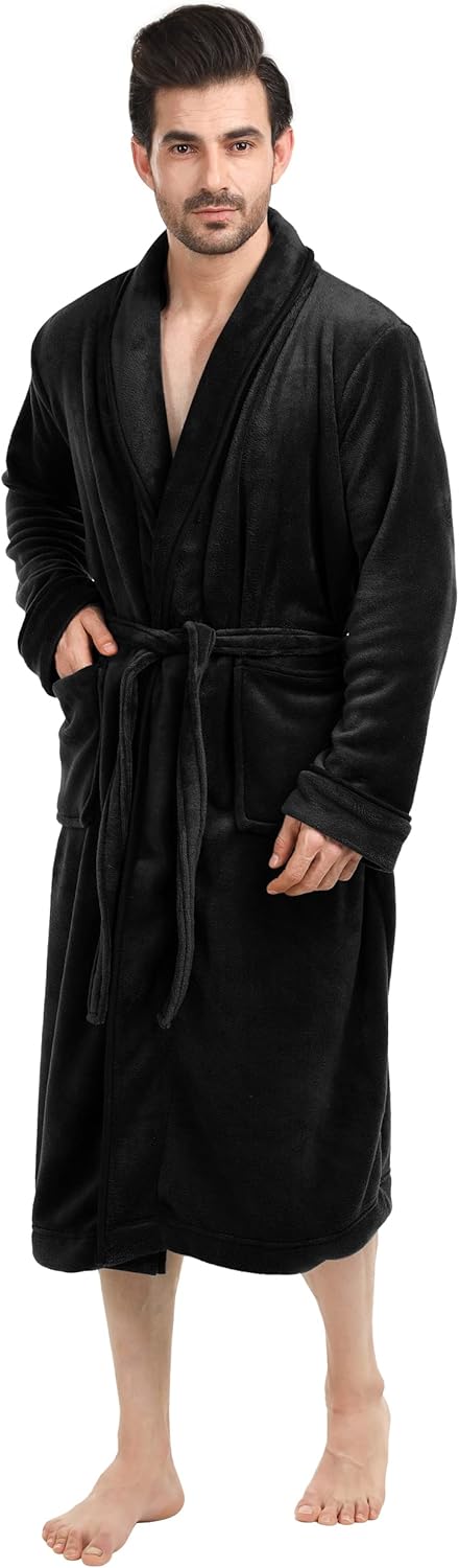 NY Threads Luxurious Men's Shawl Collar Fleece Bathrobe Long Spa Robe