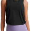 CRZ YOGA Pima Cotton Cropped Workout Tank Tops for Women - Sleeveless Sports Athletic Yoga Running Gym Crop Shirts