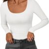 ATHMILE Womens Long Sleeve Scoop Neck Ribbed Knit Fitted Casual Tops Tee Slim Basic Shirts